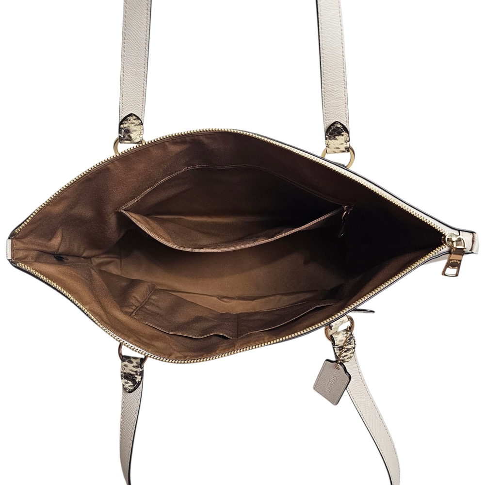 Coach Gallery Tote in White Crossgrain Leather Snake Embossed Details Bag Purse - Picture 4 of 10